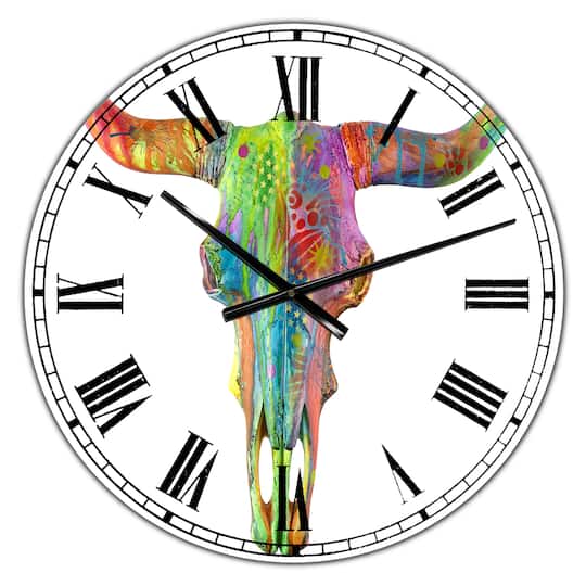Designart Longhorn Rainbow Skull Large Modern Wall Clock